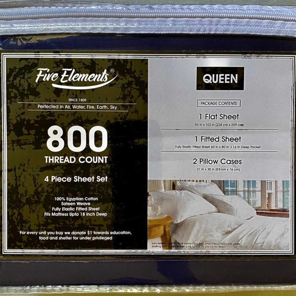 Five Elements 800 thread count 4 Piece Sheet Set